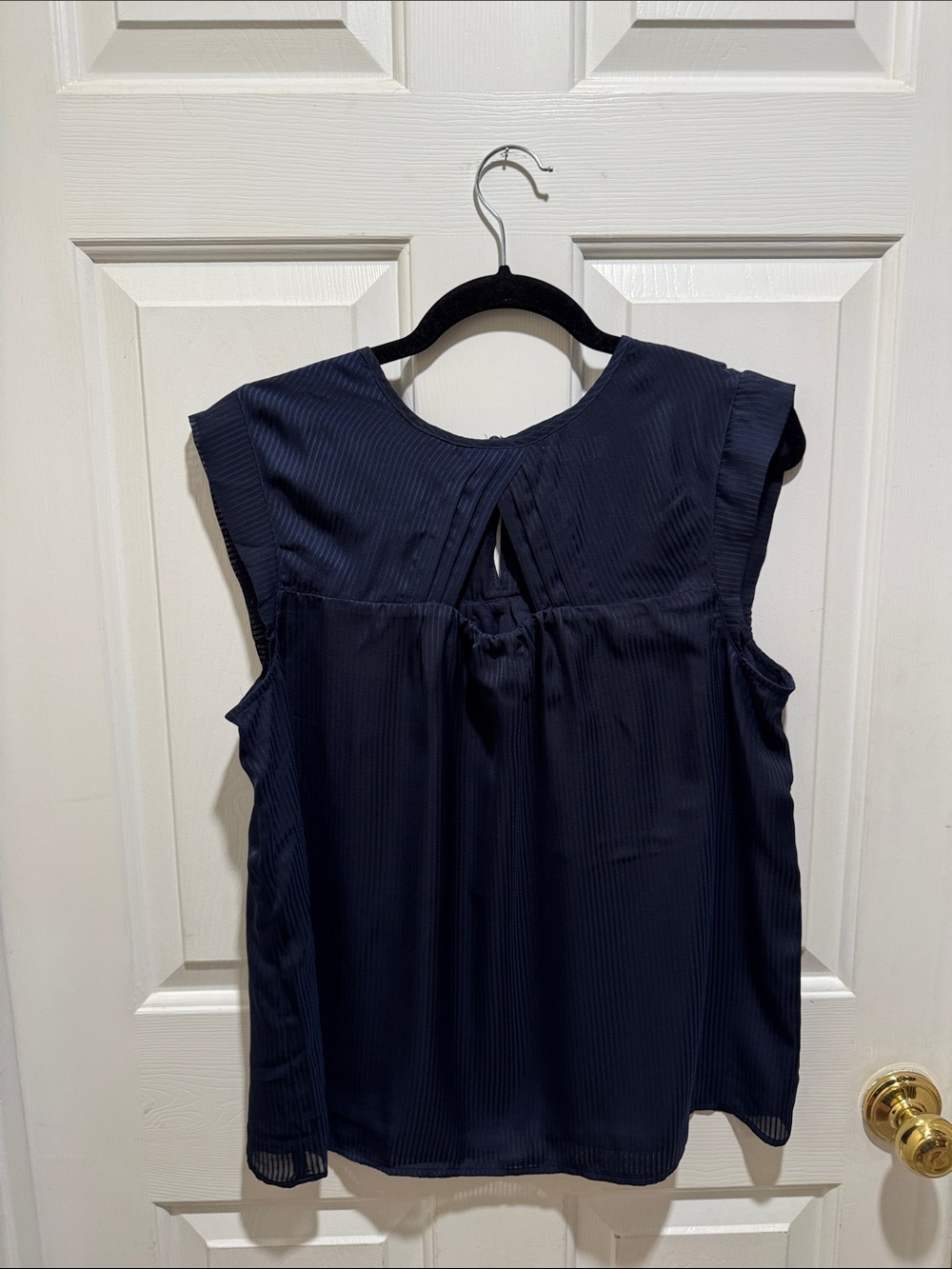 LOFT Navy Cap-Sleeve Textured Back-Keyhole Blouse